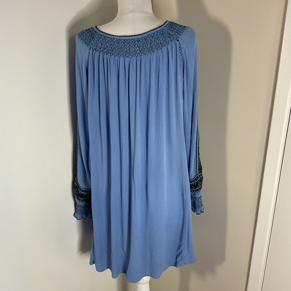 Free People Blue Wind Willow Embroidered Mini Peasant Dress Size Large - Picture 4 of 8